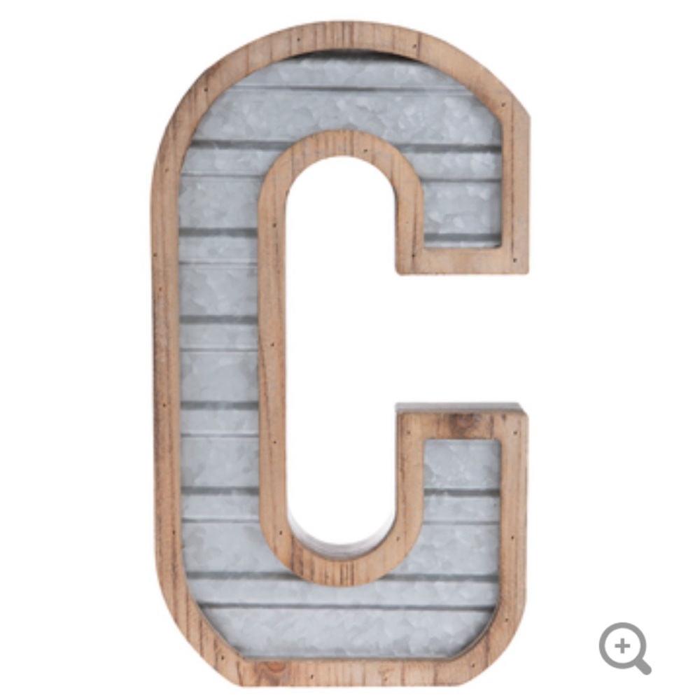 NWT Galvanized Metal and Wood Letter C Wall Decor